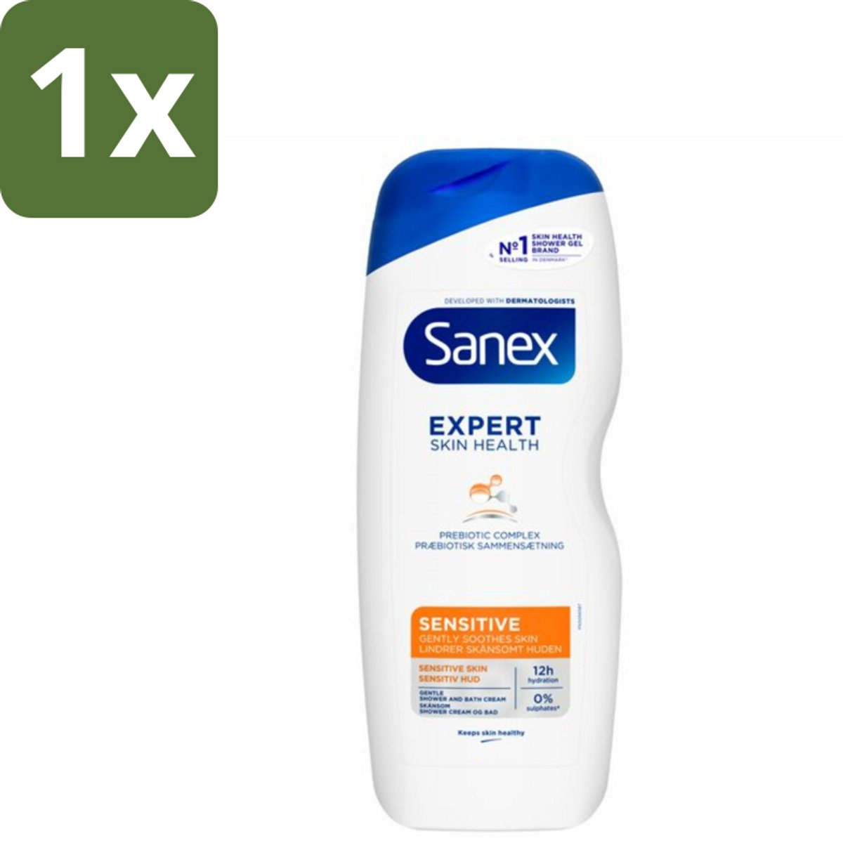1 x Sanex - Douchegel - Dermo Sensitive - Voor Gevoelige Huid - 600 ml - Gevoelige Huid - Douchegel - Douchegel Gevoelige Huid - Douchegel Dermatologisch Getest - Douchegel Voor Gevoelige Huid