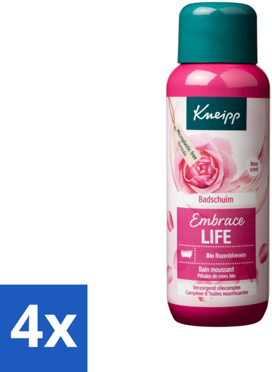 4 x Kneipp - Badschuim - Embrace Life - Anti-Aging verzorging - 400 ml - Badschuim - Anti-aging - Droge Huid - Rijpere Huid - Rozen