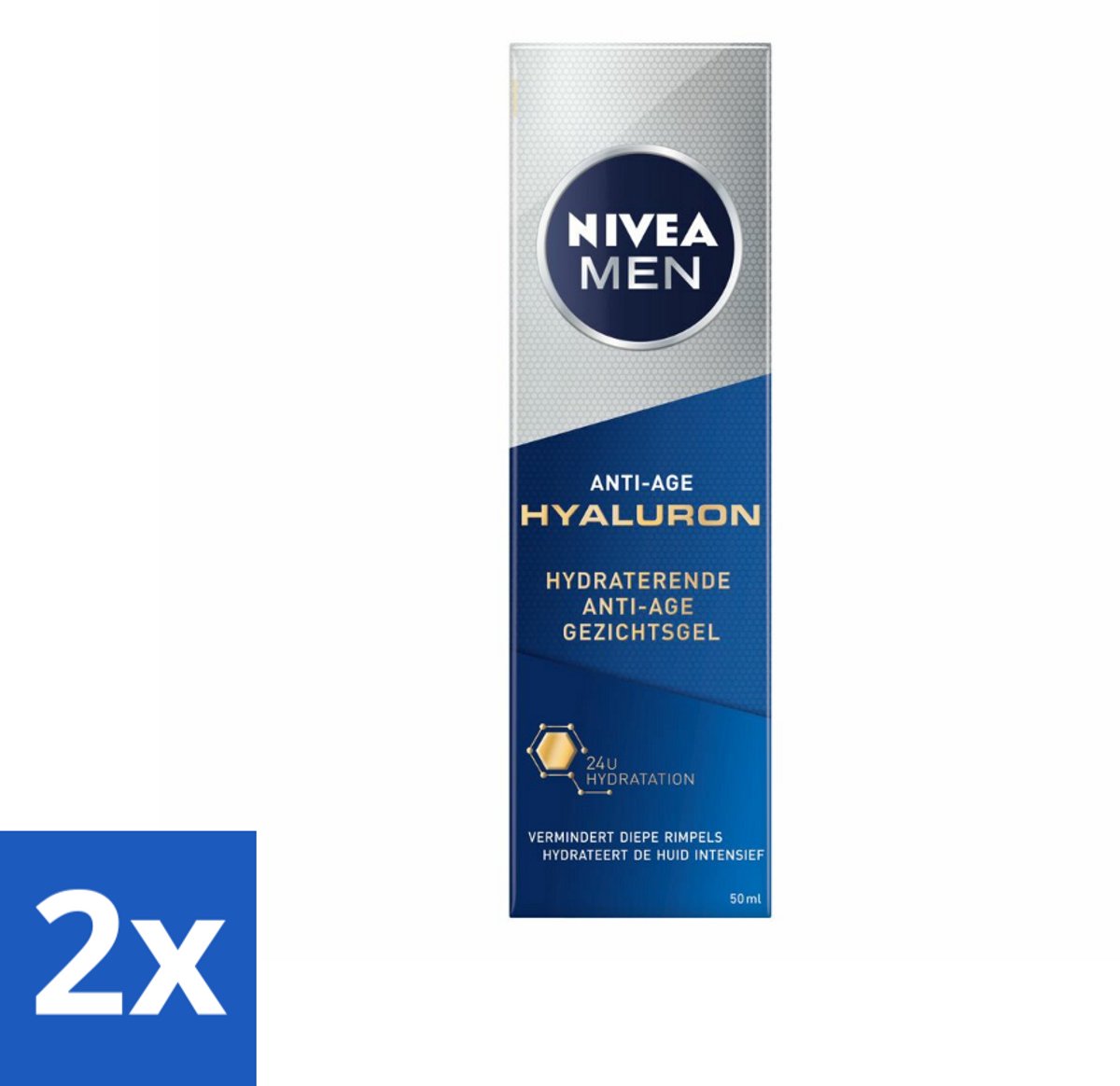 2 x NIVEA MEN - Anti-Age - Hydraterende Gezichtsgel met Hyaluron - 50 ml - Anti-ouderdom - Gezichtsgel - Hyaluronzuur - Hydratatie - Jongere Huid