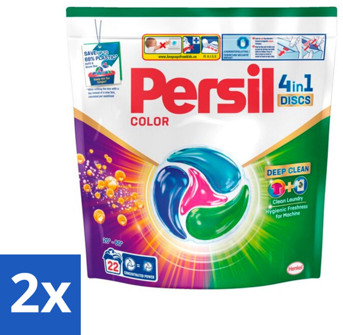 2 x Persil - Wasmiddel - Wasmiddelcapsules Discs Gekleurde Was - Voor Gekleurde Was - 22 wasbeurten - Wascapsules - Gekleurde Was - Vlekkenverwijderaar - Wasmiddel - Diepe Reiniging