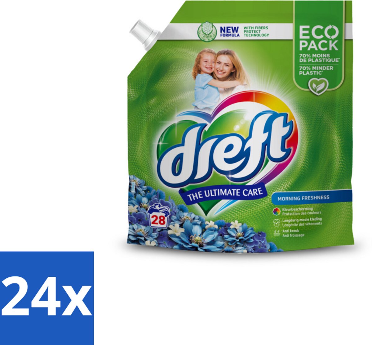 Dreft - Vloeibaar Wasmiddel - Ochtendfris Navul - Fris en zuinig - 28 Wasbeurten - Voordeelverpakking - 24 stuks