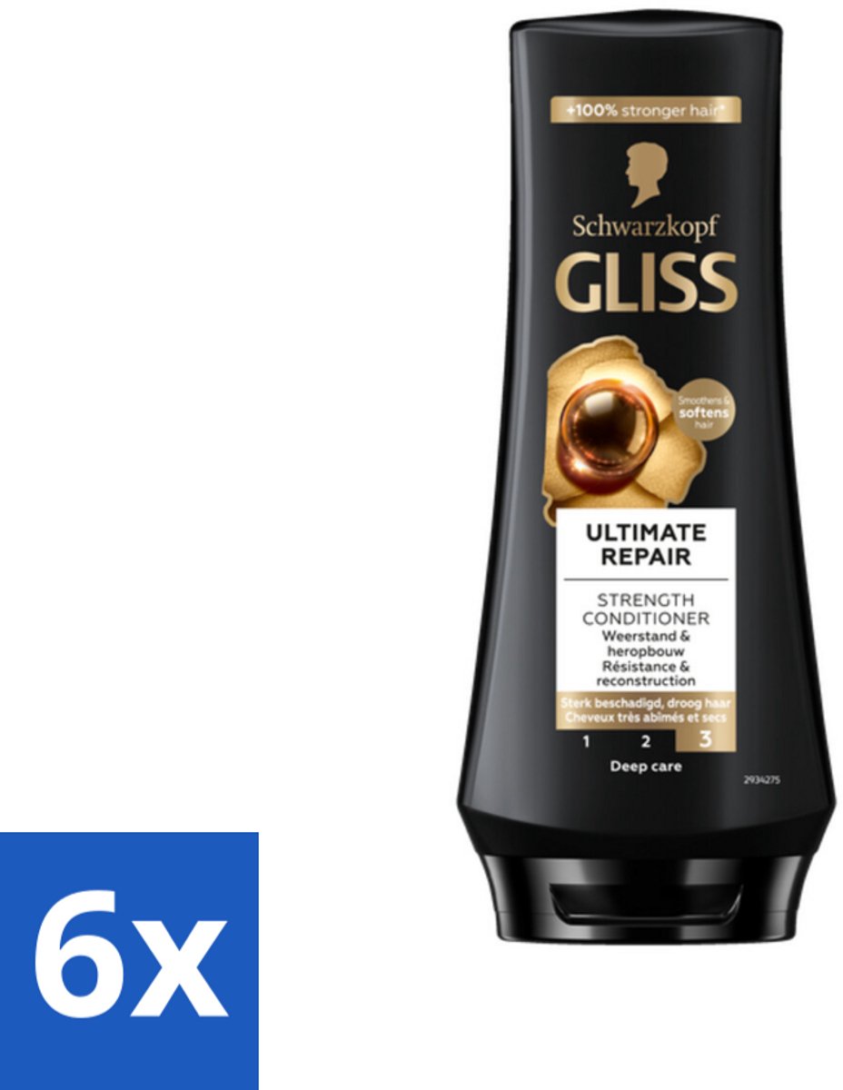 6 x Gliss - Hair Repair - Conditioner voor Ultiem Herstel van Beschadigd Haar - 200 ml - Haar Conditioner - Haar Herstel - Beschadigd Haar - Droog Haar - Keratine Conditioner
