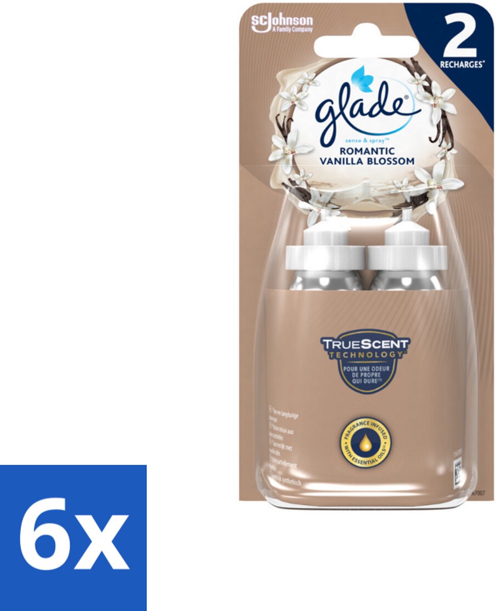 6 x Glade - Sense & Spray - Romantic Vanillebloesem - 2 × 18 ml - Geur - Vanille - Orchidee - Sandelhout - Geurverspreider
