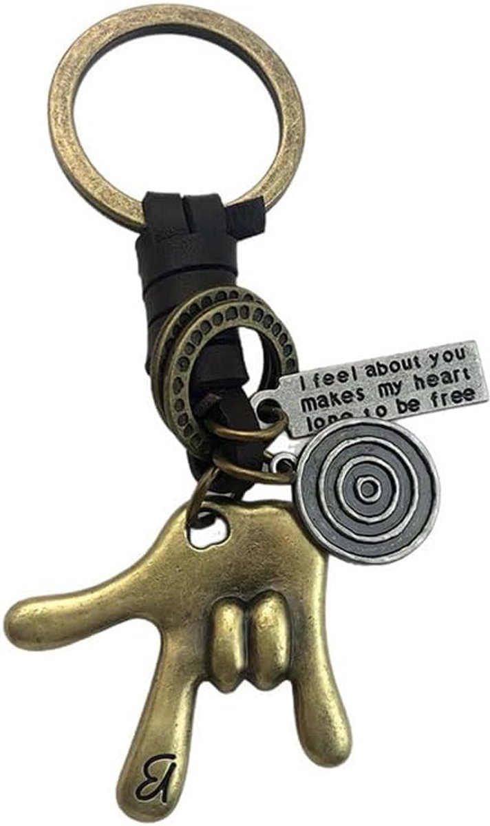 Sleutelhanger Retro Rock On - Lederen Band - Vintage Metalen Charm - Voor Autosleutels - ShopVlot