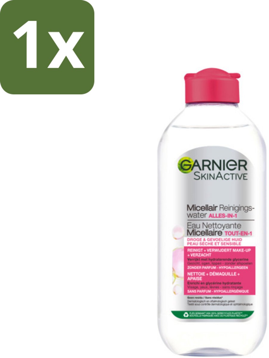 1 x Garnier - SkinActive - Micellair Reinigingswater - Droge & Gevoelige Huid - Hydraterend & Reinigend - 400 ml - Micellair Reinigingswater - Droge Huid - Gevoelige Huid - Make-up Verwijderen - Reinigen Zonder Spoelen
