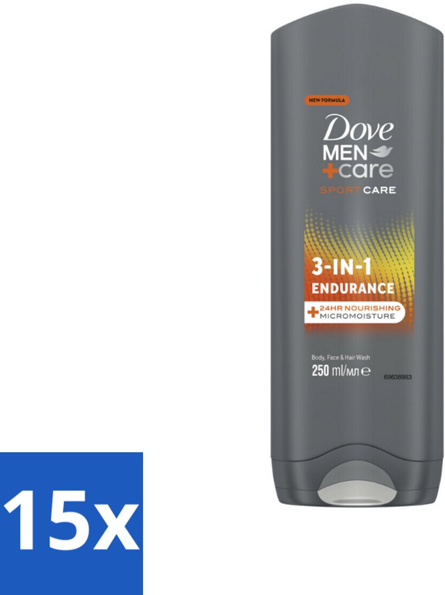 Dove Men+Care 3-in-1 Douchegel - Sport - 250 ml - Bulkverpakking - 15 stuks