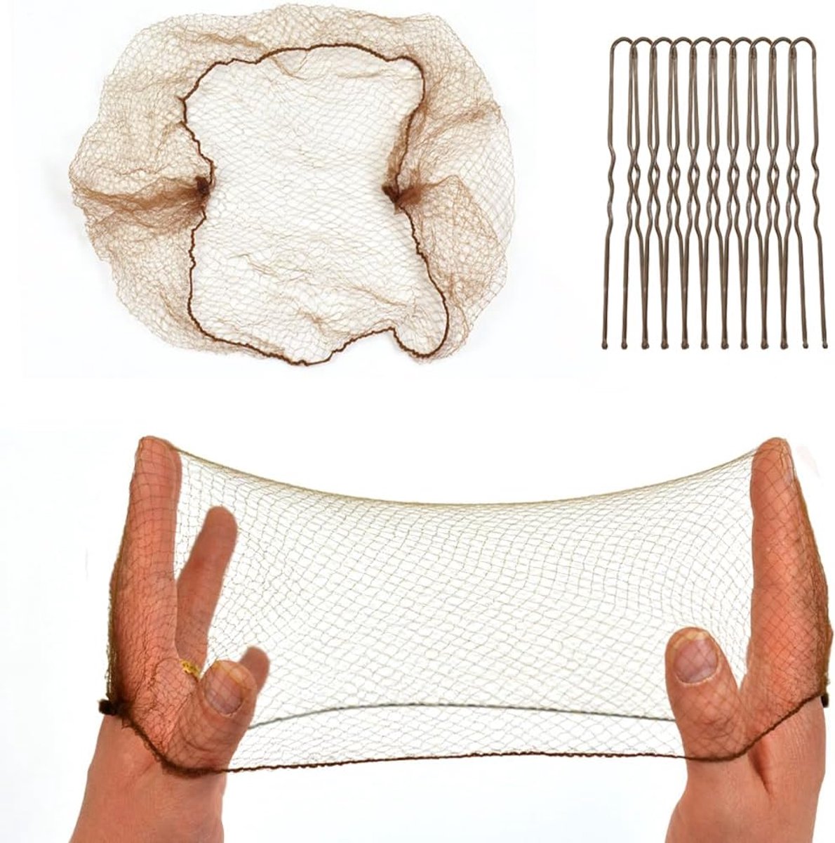 Haarnetten 50 Stuks - Bruin Nylon - Inclusief 40 U-vormige Haarspelden - Perfect voor Zorgprofessionals - ShopVlot
