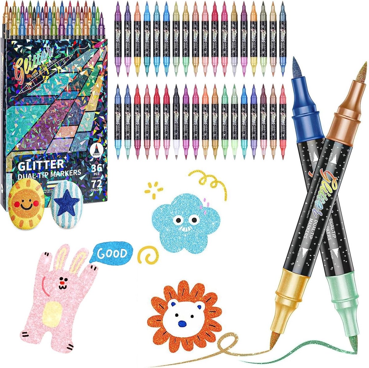 Glitter Viltstiften Set - Multicolor - 36-delige Set - Dubbele Punt Glittermarkers - Voor Creatieve Schrijvers en Kunstenaars