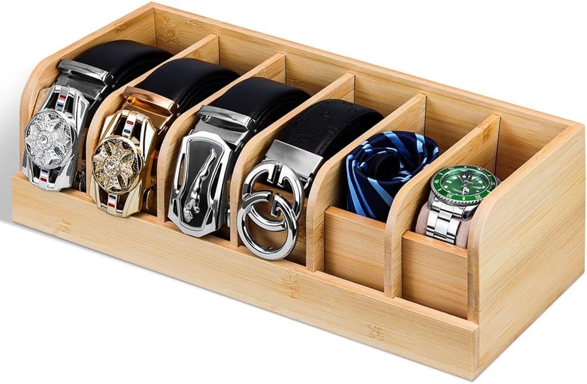Wooden Belt Organizer, 6 Grids Belt Rack, Belt Storage Holder for Cabinet and Drawer, Belt Storage Organizer and - ShopVlot