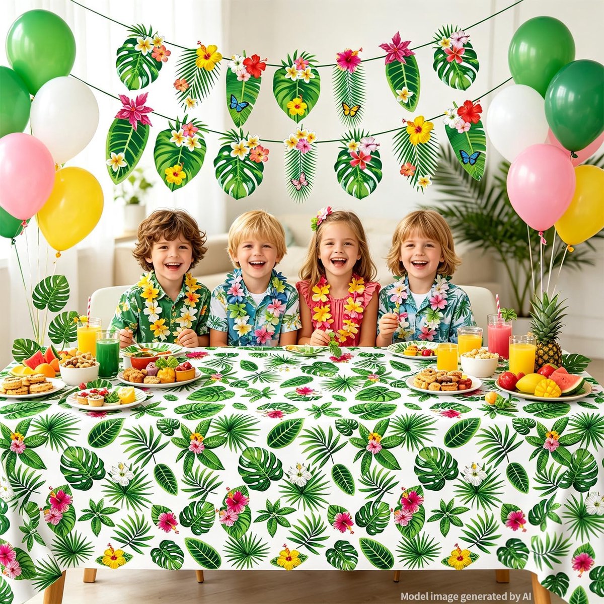 4-pack Hawaiiaanse Luau-tafelkleden, spandoeken en tropische feestversieringen: 2 tropische tafelkleden met - ShopVlot
