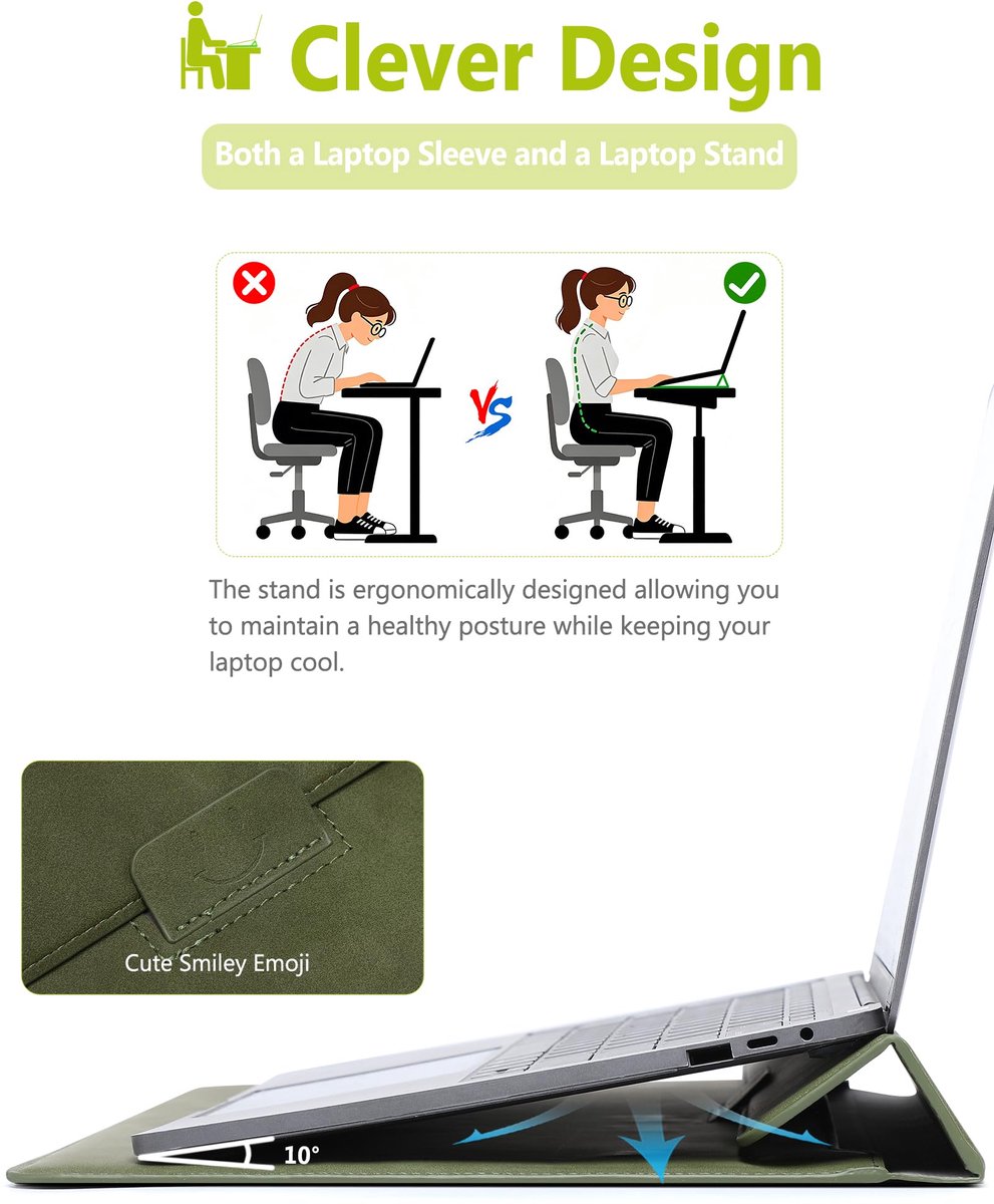 Laptop hoes sleeve 15 inch - olijf groen - met standaard - ideaal voor MacBook - ShopVlot