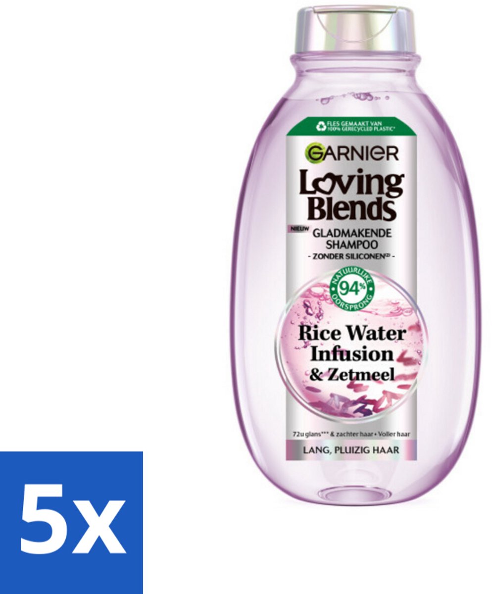 5 x Garnier - Loving Blends - Shampoo - Rice Water Infusion - Glans & Zachtheid - Lang Haar - 300 ml - Rice Water Shampoo - Glans Haar - Zachtheid Haar - Lang Haar Verzorging - Haarhydratatie