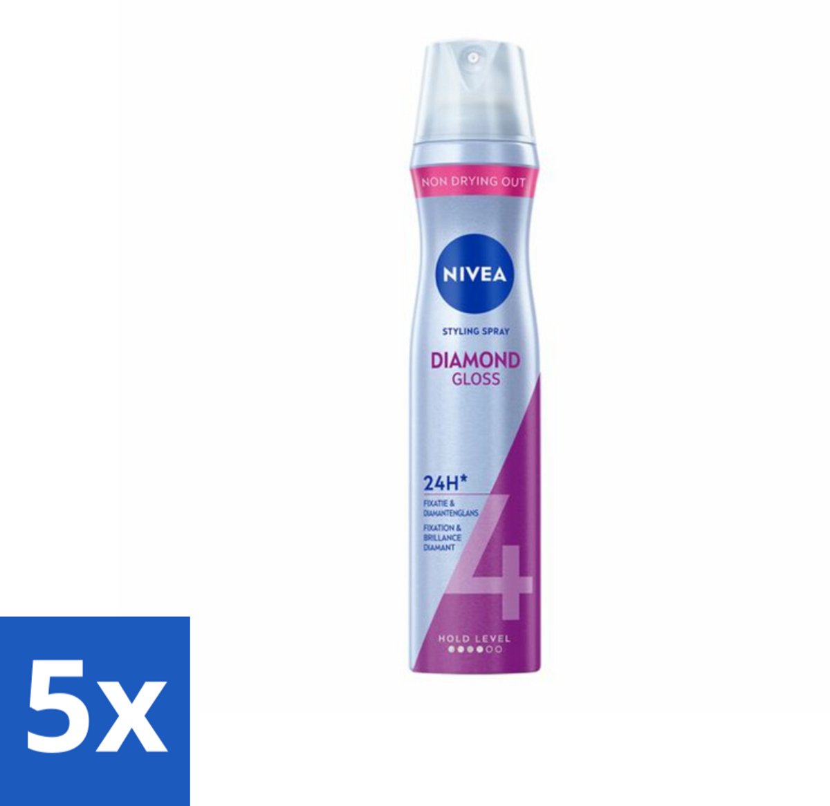 5 x NIVEA - Stylingspray - Diamantglans Verzorging - Sterkte 4 - 250 ml - Haarspray - Diamantglans - Haarspray Met Glans - Haarspray Met Fixatie - Haarspray Voor Haarverzorging