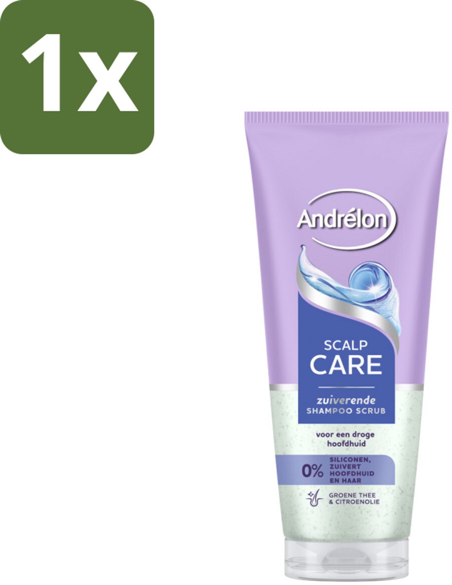 1 x Andrélon – Shampoo Scrub – Anti Roos – 200 ml - Anti-roos Shampoo - Droge Hoofdhuid - Hoofdhuid Reinigen - Groene Thee Shampoo - Citroenolie Shampoo