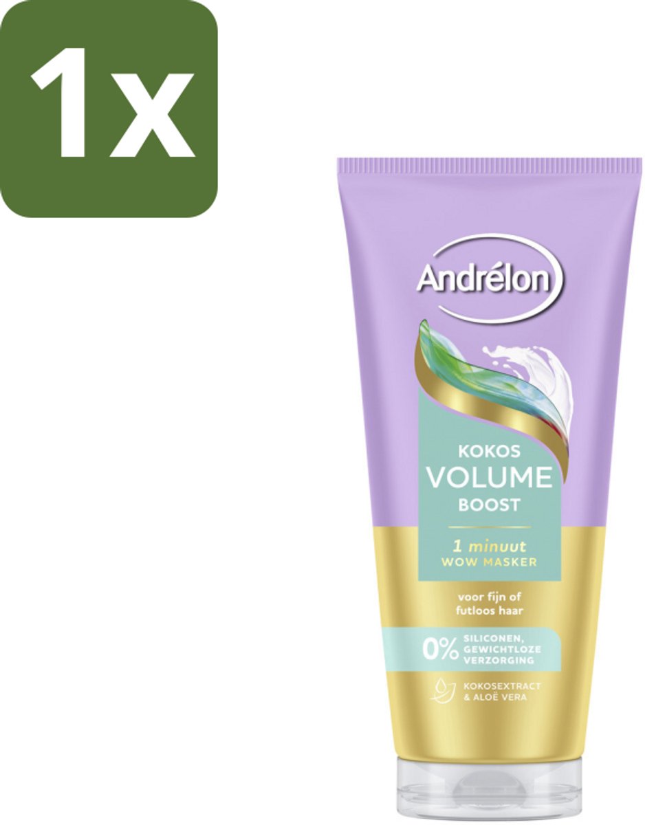 1 x Andrélon – Haarmasker WOW – Kokos Volume Boost – 180 ml - Haarmasker - Volume Boost - Kokos Volume - Fijn Haar - Futloos Haar