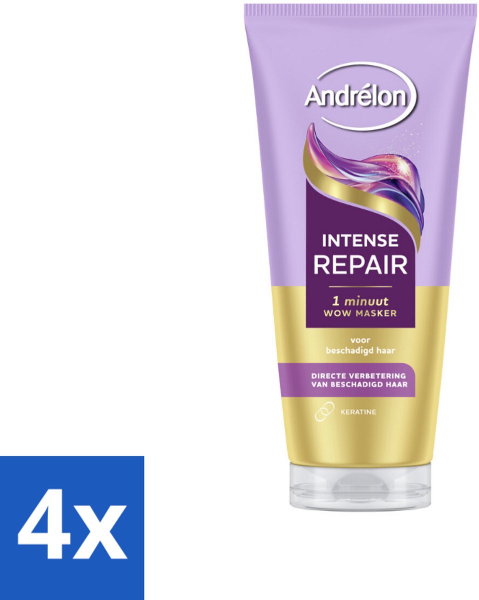 4 x Andrélon – Haarmasker WOW – Intense Repair – 180 ml - Haarkleur - Haarschade - Haarkracht - Haartype - Haarmasker