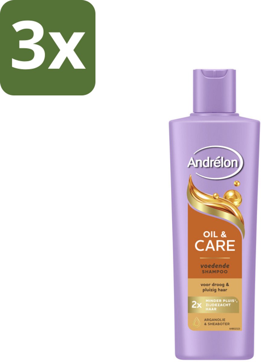 3 x Andrélon – Shampoo – Oil & Care – 250 ml - Droog Haar - Pluis - Haar Verzorging - Arganolie - Sheaboter