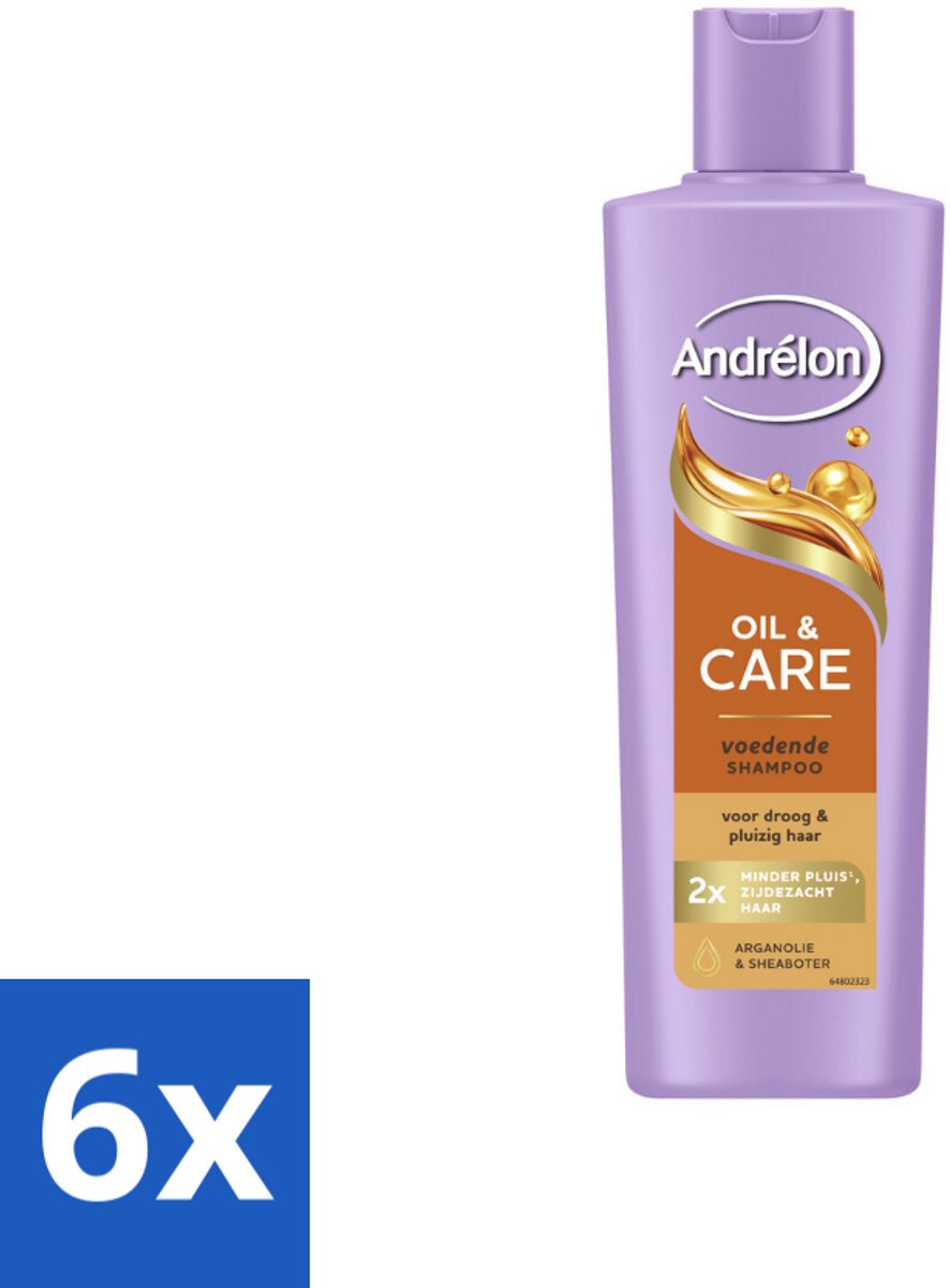 6 x Andrélon – Shampoo – Oil & Care – 250 ml - Droog Haar - Pluis - Haar Verzorging - Haar Voeding - Arganolie