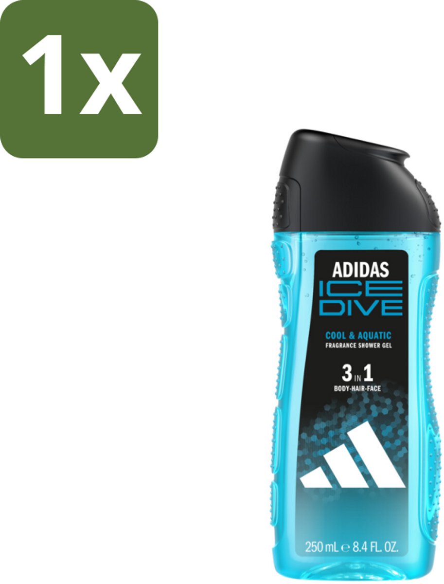1 x Adidas – Douchegel 3-in-1 – Ice Dive – 250 ml - Douchegel 3-in-1 - Frisse Douchegel - Menthol Douchegel - Zeezout Douchegel - Sport Douchegel
