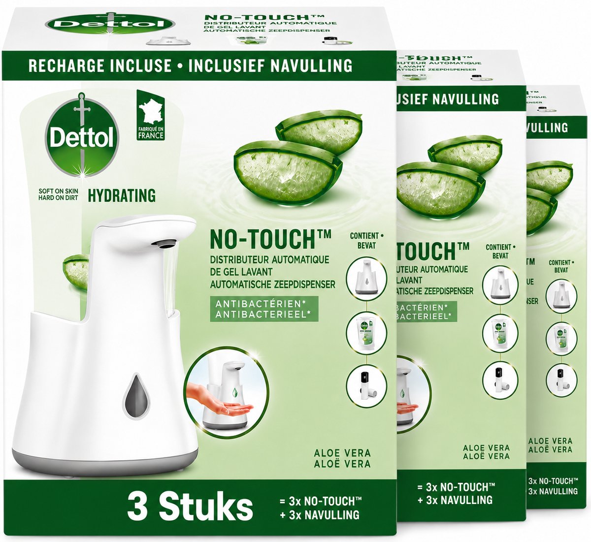 Bol.com Dettol Foam Magic Automatische Zeepdispenser Starter + Aloë Vera Navulling - 200ml - Voordeelverpakking 3 stuks aanbieding