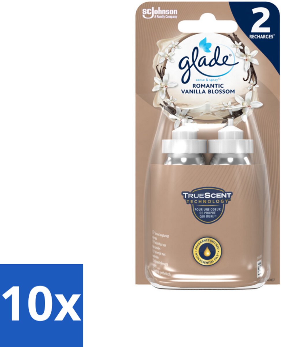 10 x Glade - Sense & Spray - Romantic Vanillebloesem - 2 × 18 ml - Romantische Geur - Vanillebloesem - Glade Sense & Spray - Geurverspreiding - Essentiële Oliën