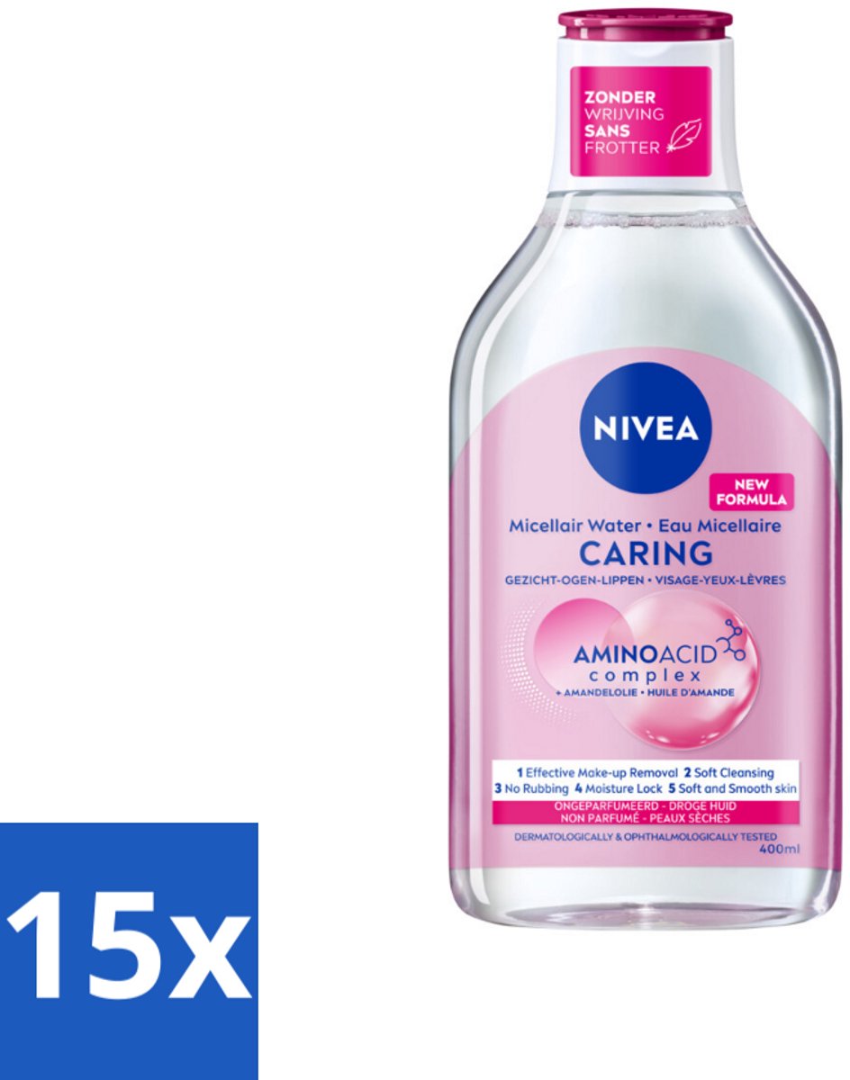 15 x NIVEA - Micellair Water - Essentials Verzachtend & Verzorgend - Voor droge huid - Met Amandelolie & Aminozuren - 400 ml - Micellair Water - Droge Huid - Gezichtsreiniging - Amandelolie - Aminozuren