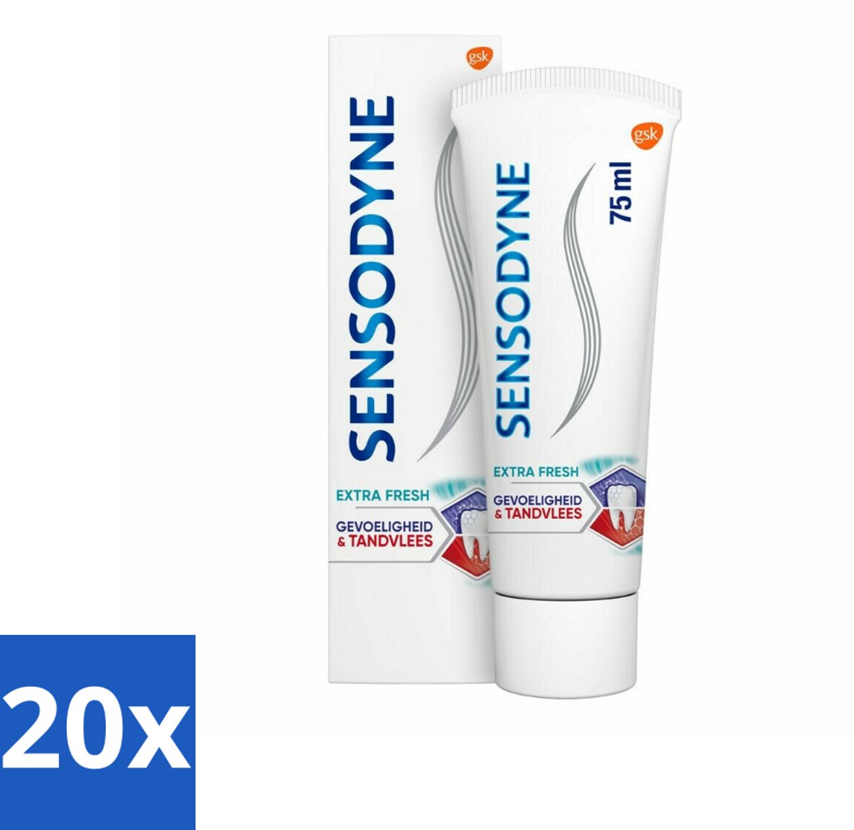 20 x Sensodyne - Tandpasta - Gevoeligheid & Tandvlees - Extra Fresh - 75 ml - Gevoelige Tanden - Gezond Tandvlees - Tandpasta - Tandplak - Frisse Adem