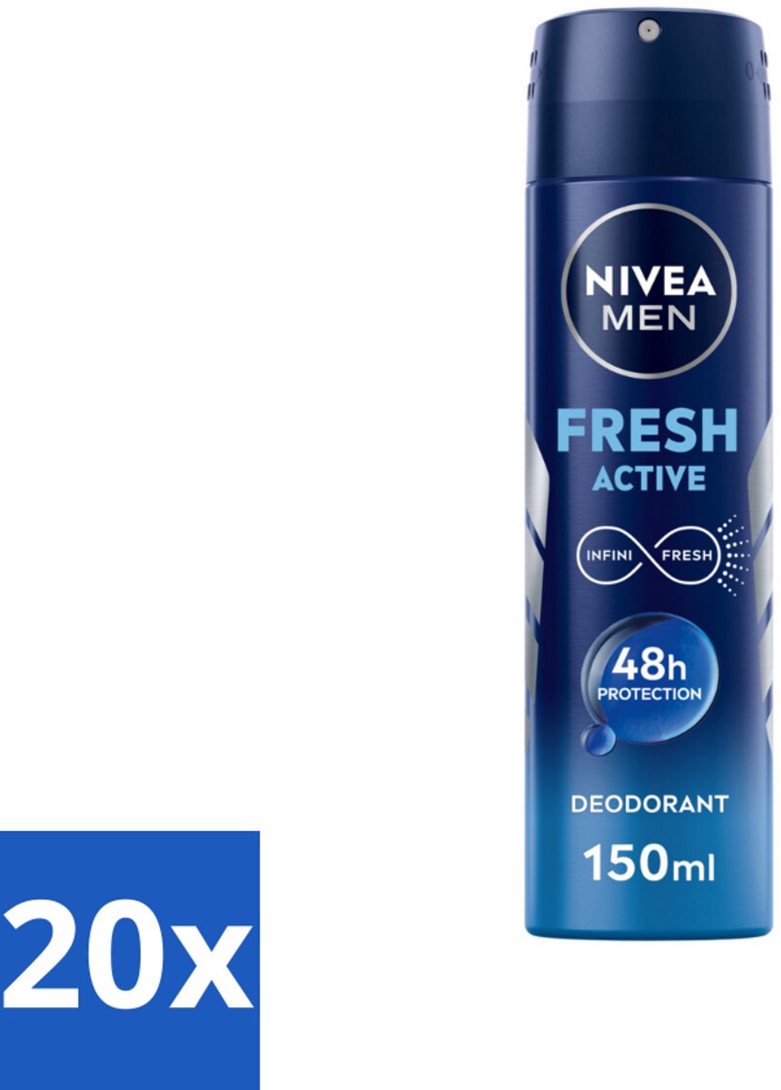 20 x NIVEA MEN - Deodorant Spray - Fresh Active - 150 ml - Deodorant Spray - Mannelijke Frisheid - 48 Uur Bescherming - INFINIFRESH Formule - Zweet En Geur Bestrijding