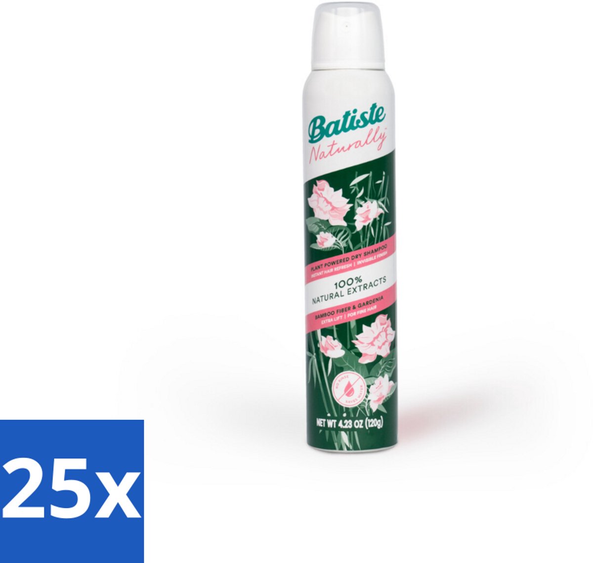 25 x Batiste - Naturally Bamboo Fibre & Gardenia - Droogshampoo - Versterkt en Verfrist - 100% Natuurlijk - 200ml - Droogshampoo - Natuurlijk Haarverzorging - Bamboevezels - Gardenia Extract - Haarversterking