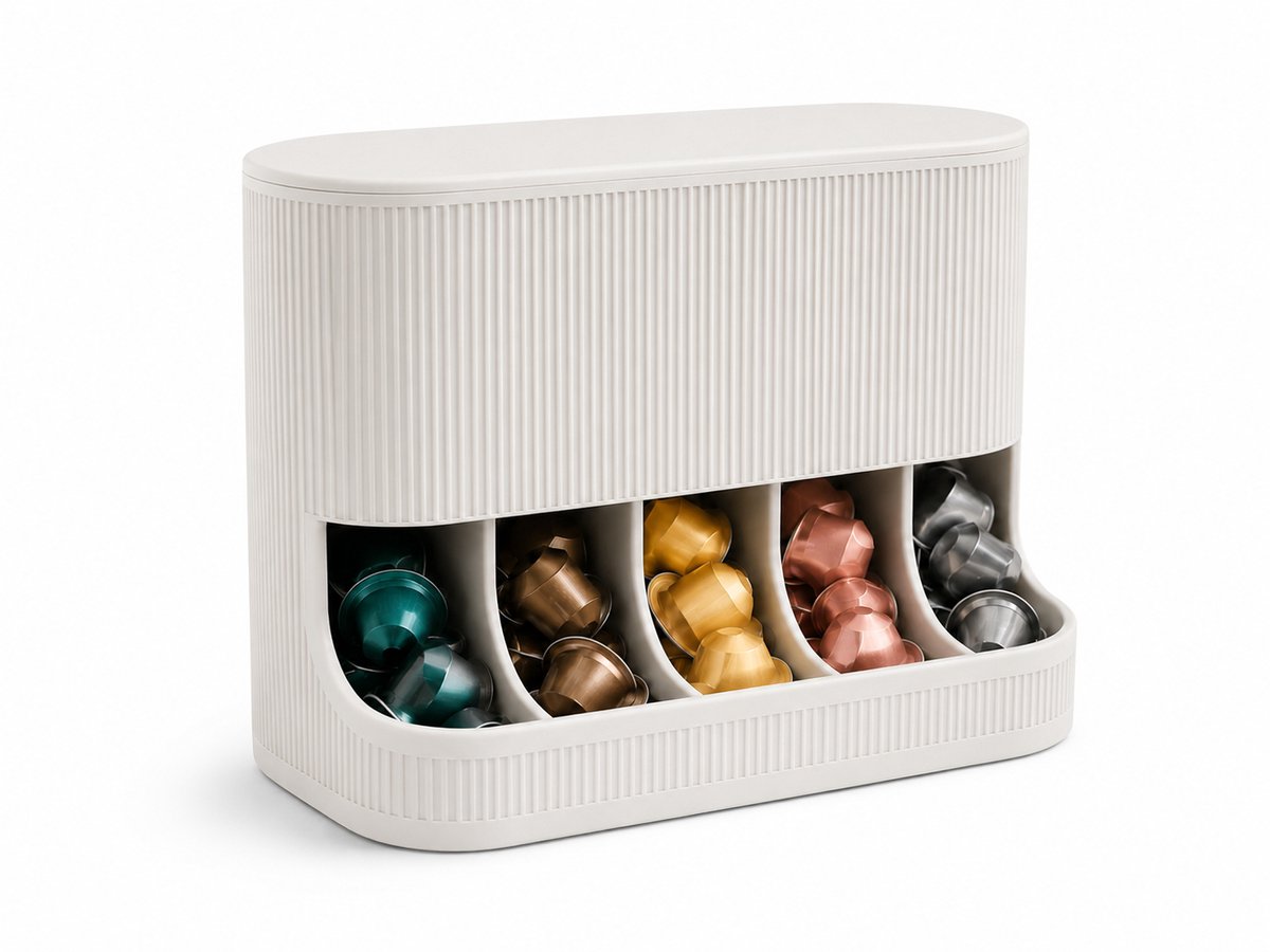 Koffiecapsulehouder met Deksel – Koffiecapsule Organizer met 5 Vakken – Capsulehouder voor Koffiehoek – 3D Geprint