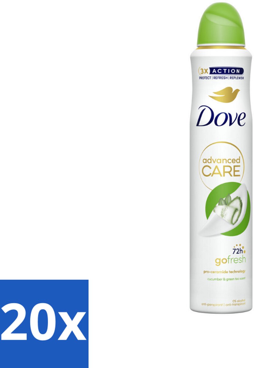20 x Dove Deodorant Spray - Komkommer & Groene Thee - 200 ml - Dove Deodorant Spray - Komkommer En Groene Thee - Anti-Transpirant - Zweetvermindering - Huidverzorging