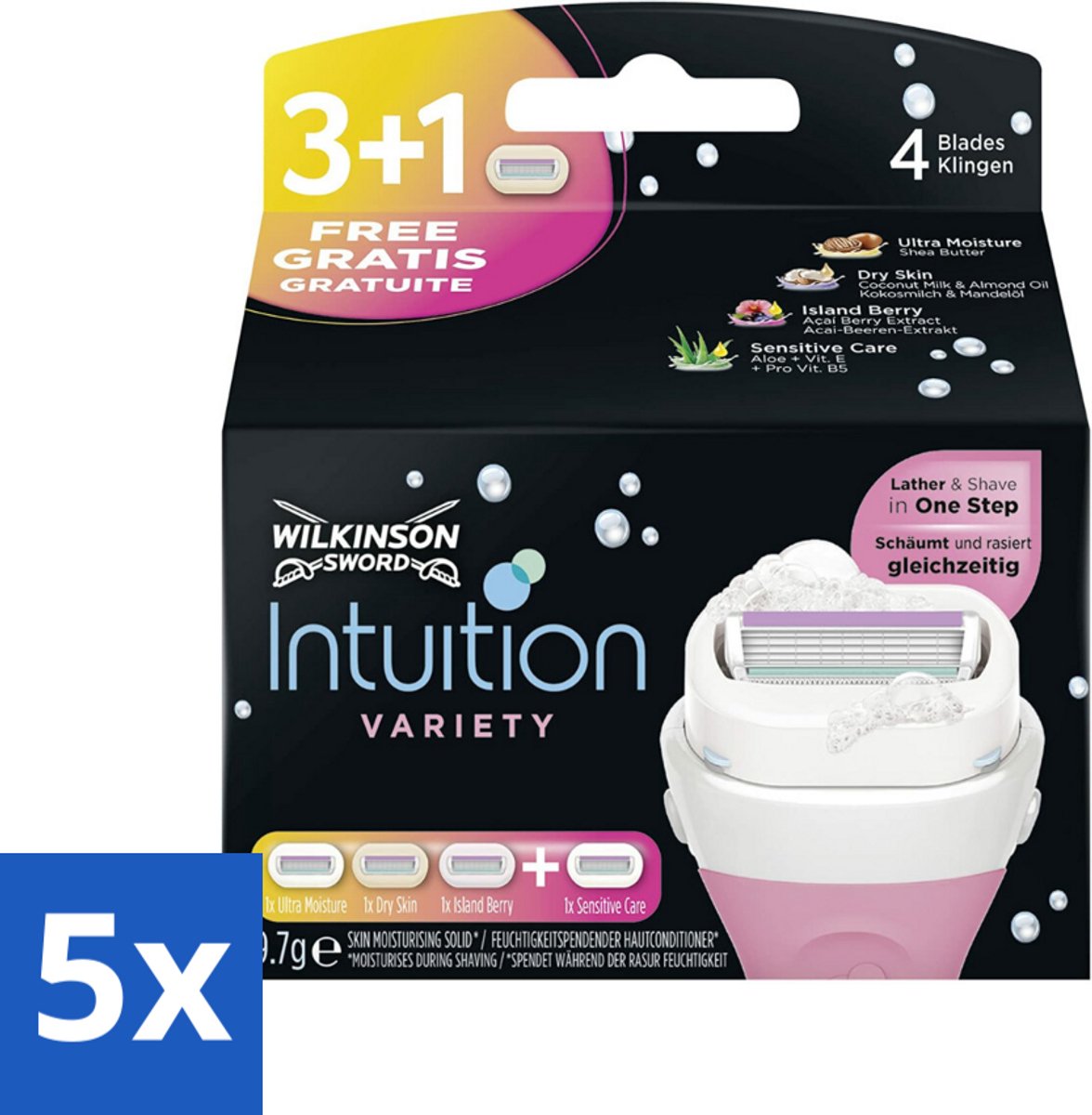 5 x Wilkinson Sword - Navulmesjes - Intuition 2-in-1 Variety - Diverse Gevoelige Huidtypes - 4 mesjes - Scheermesje Vrouw - Navulmesjes - Scheerbeurt - Huidverzorging - Schuim En Scheer