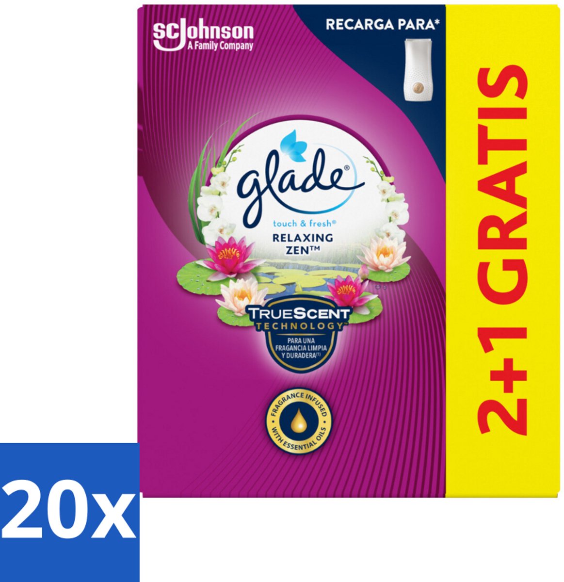 20 x Glade - Touch & Fresh - Relaxing Zen - 10 ml - Geur - Frisheid - Ontspanning - Rust - Badkamer