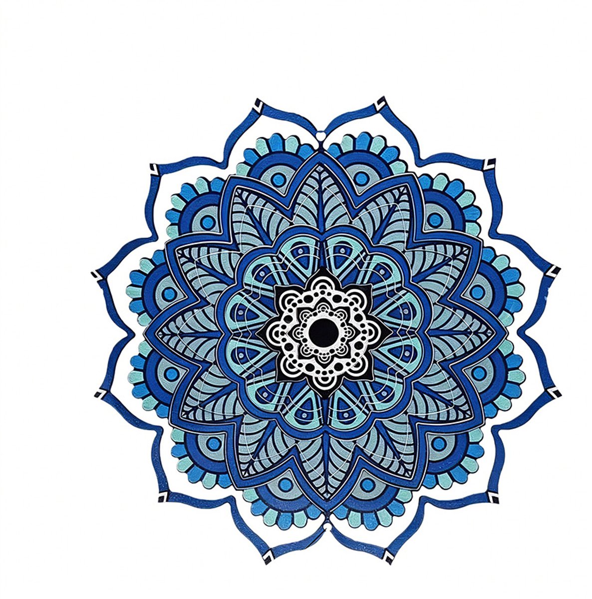 Blauwe mandala windspinner, 30 cm diameter roestvrij staal, tuin hangdecoratie, vogelverjager met draaibare haak