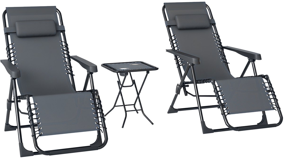 Outsunny Zero-gravity Stoelenset - Textiel - 90x65x110cm - Grijs