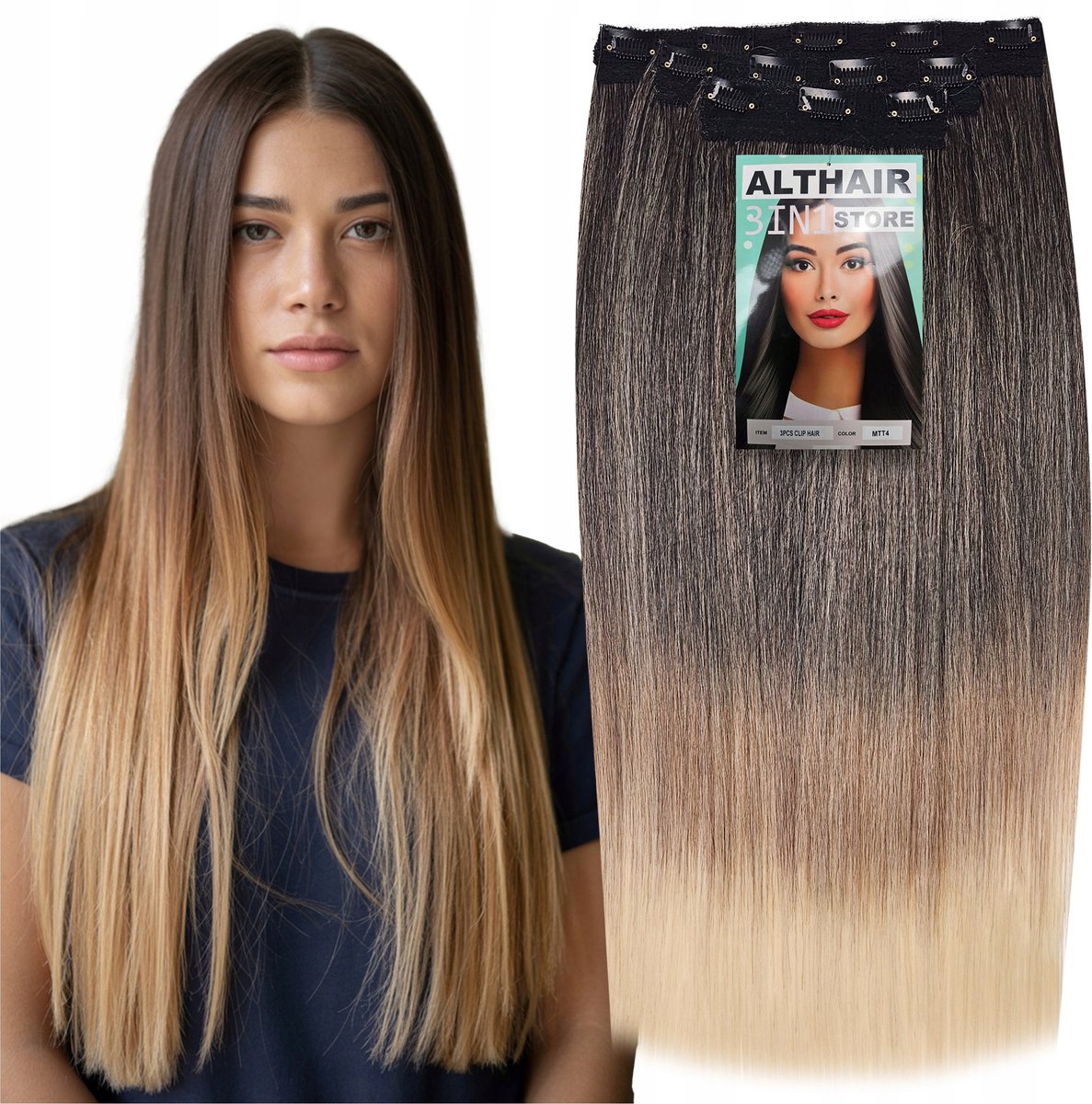 Merkloos Synthetisch Clip-in Haar 60cm Ombre 3 Delen