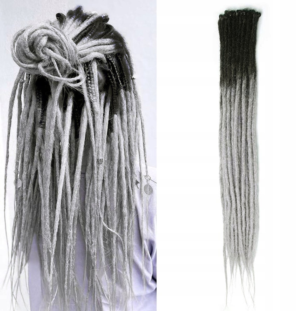 Synthetische Dreadlocks Ombre Zwart-Grijs 60cm 10 Stuks