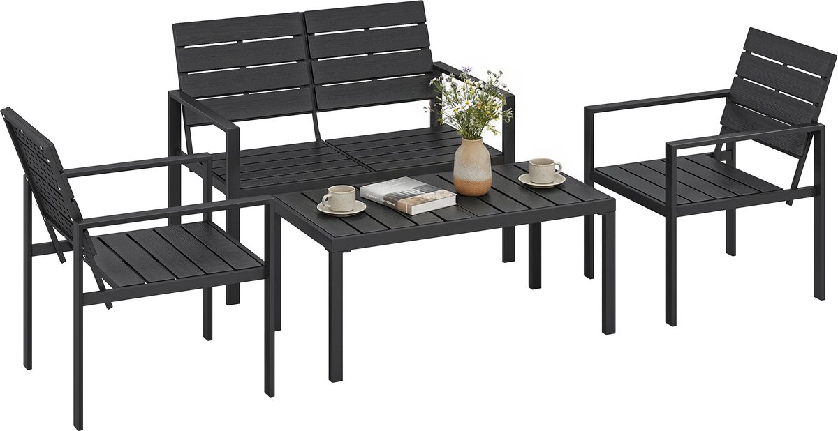 Outsunny tuinbankstel - HDPE, metaal - 104 x 71 x 76,5 cm - zwart