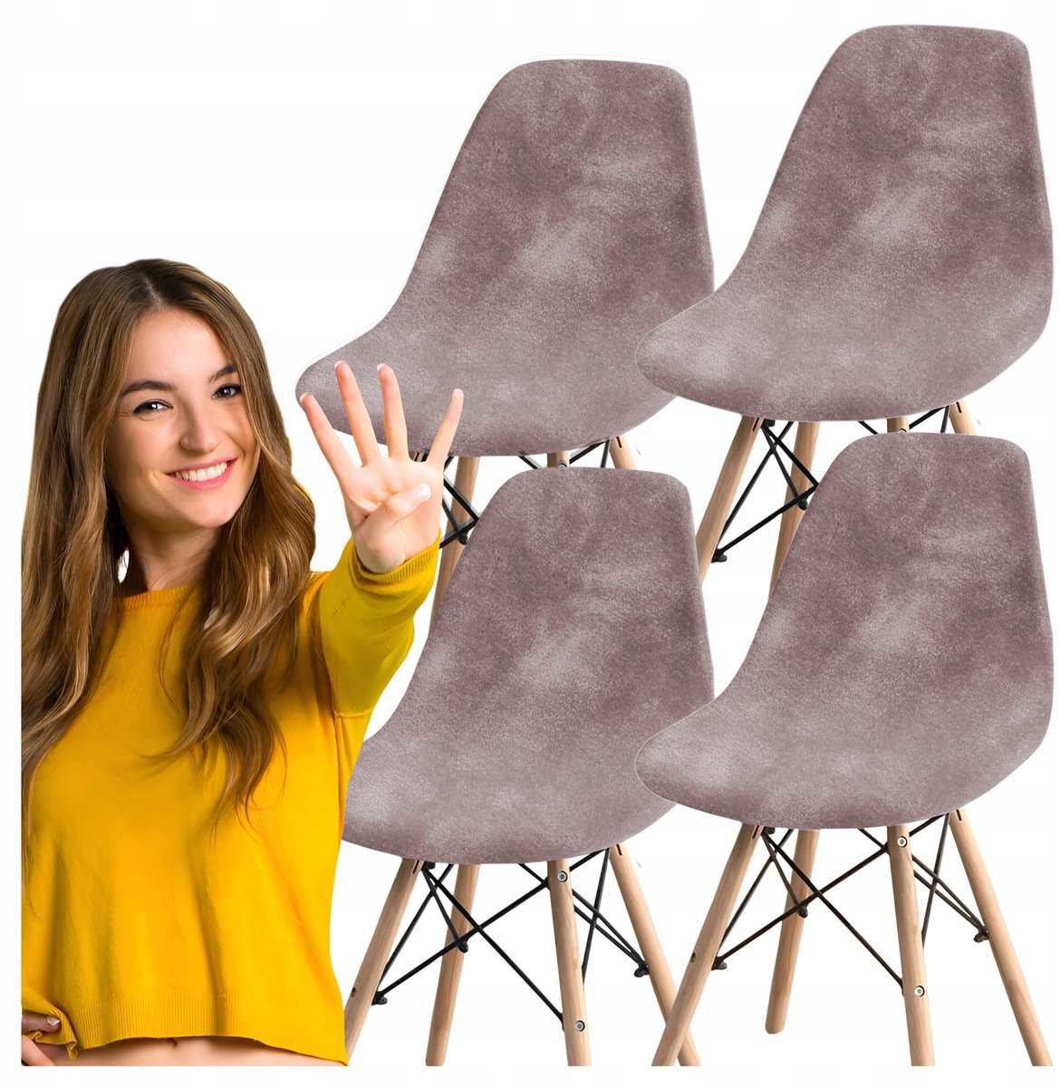 4x Luxe Velours Stoelhoes Scandinavisch Design - Elastisch & Wasbaar