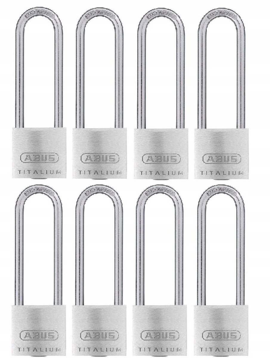 Set van 8 Merkloze Hangsloten Titalium 30mm met Lange Beugel - Eén Sleutel Systeem