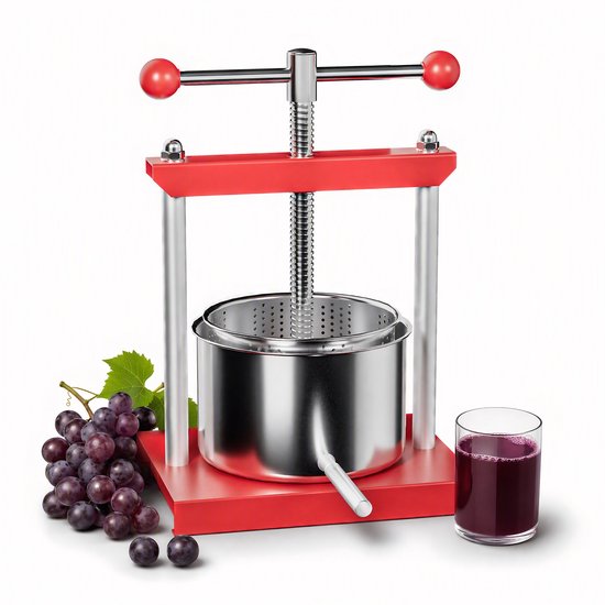 Fruitpers 3L Handmatig - Dubbele Wijn- & Bessenpers met RVS Filteremmer - Inclusief Drukplaat, Metalen Spindel en Uitloopbuis - Geschikt voor Fruit- en Groentesap - NAIZY van NAIZY — afbeelding 2