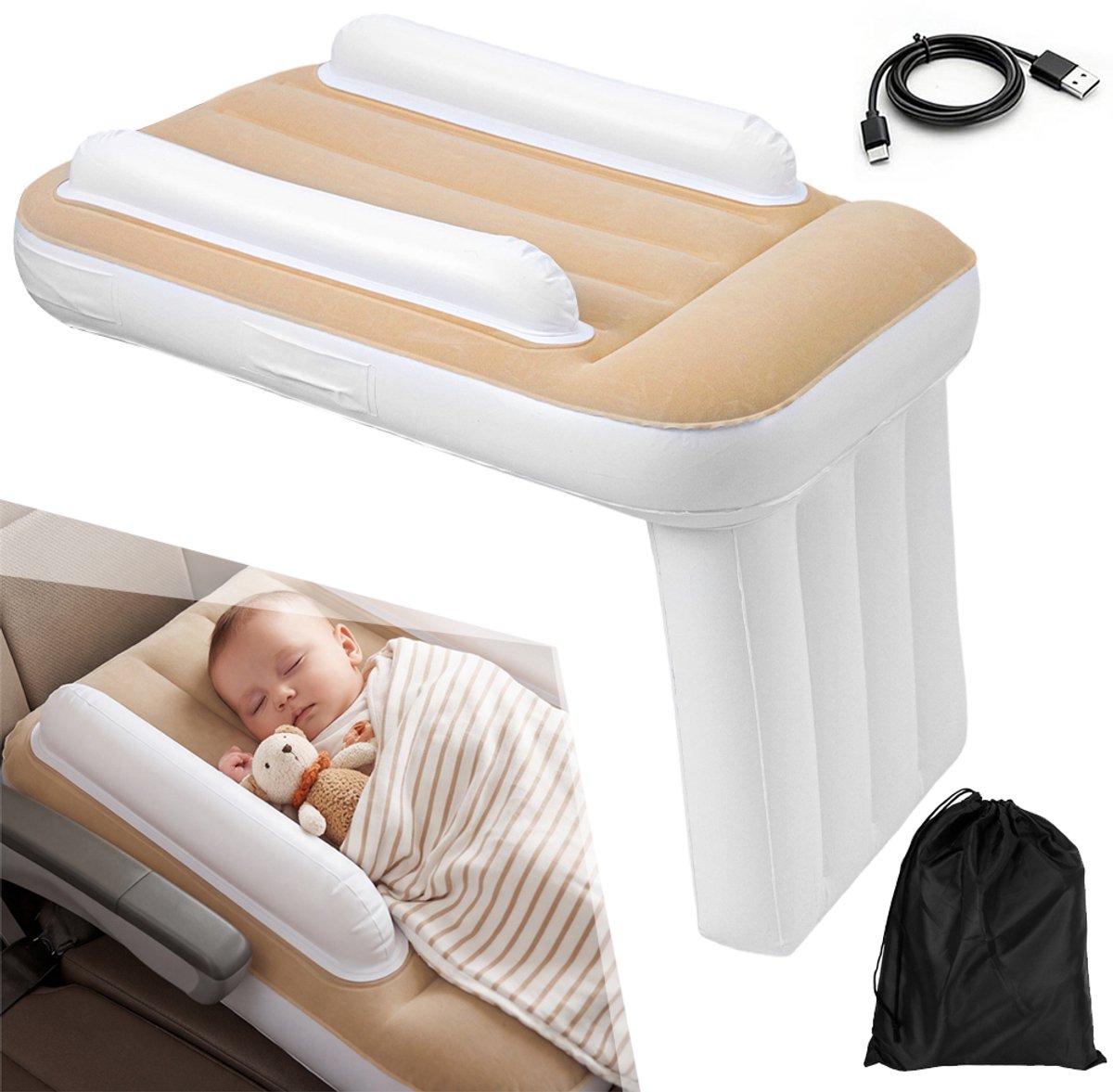 Vliegtuigbed Voor Kinderen - Opblaasbaar Vliegtuigbed Voor Kinderen - Vliegtuigbabybed Met Zijwanden - Draagbaar Vliegtuig Kinderbed