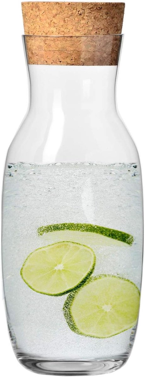 Waterjug - Transparant - 1100 ml - Glas met Kurken Deksel - Voor Thuis en Feestelijk Gebruik