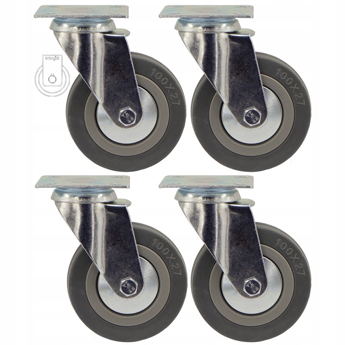 4x Zwenkwielen 100mm Rubber PP - voor Kasten & Rekken