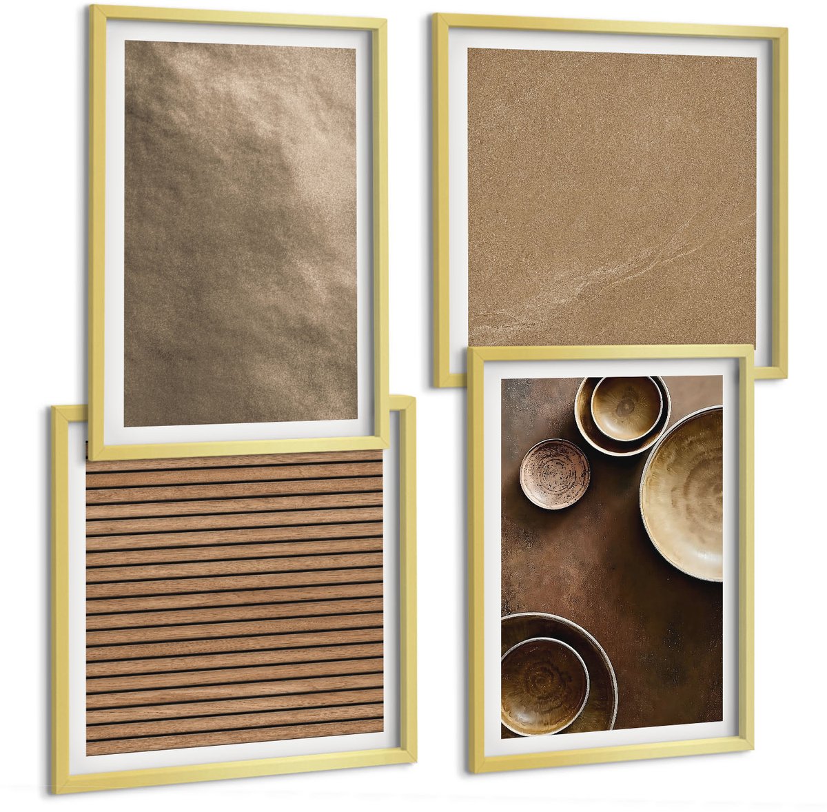 TULUP 4-Delige Schilderij Set - Stenen constructies in moderne minimalistische stijl - 40 x 40 cm en 40 x 60 cm - Wanddecoratie - Muurdecoratie - Woonkamer - Woonkamer Decoratie Gouden lijst