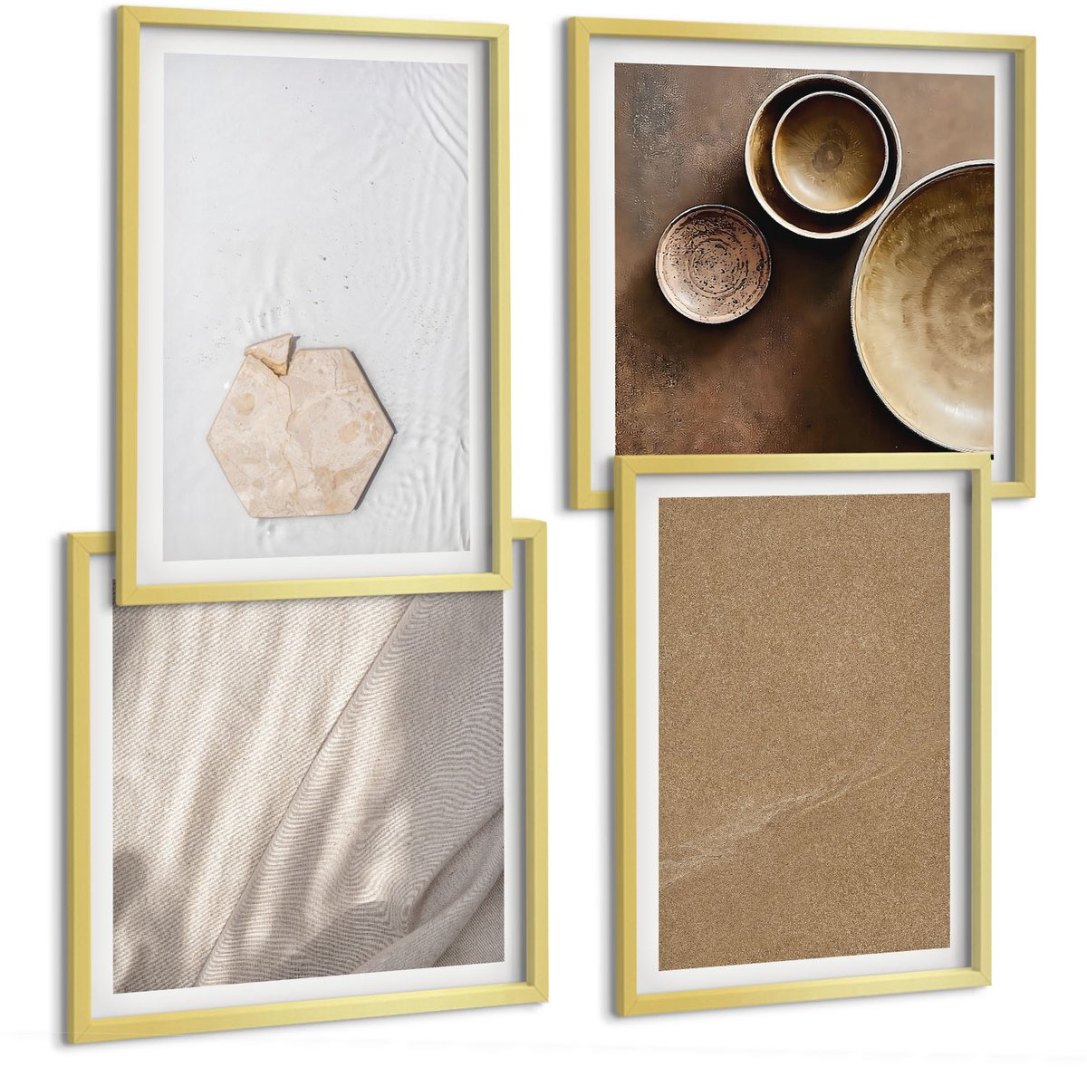 TULUP 4-Delige Schilderij Set - Minimalistische texturen in warme kleuren - 40 x 40 cm en 40 x 60 cm - Moderne Wanddecoratie - Woonkamer - Decoratieve Schilderijen Gouden lijst