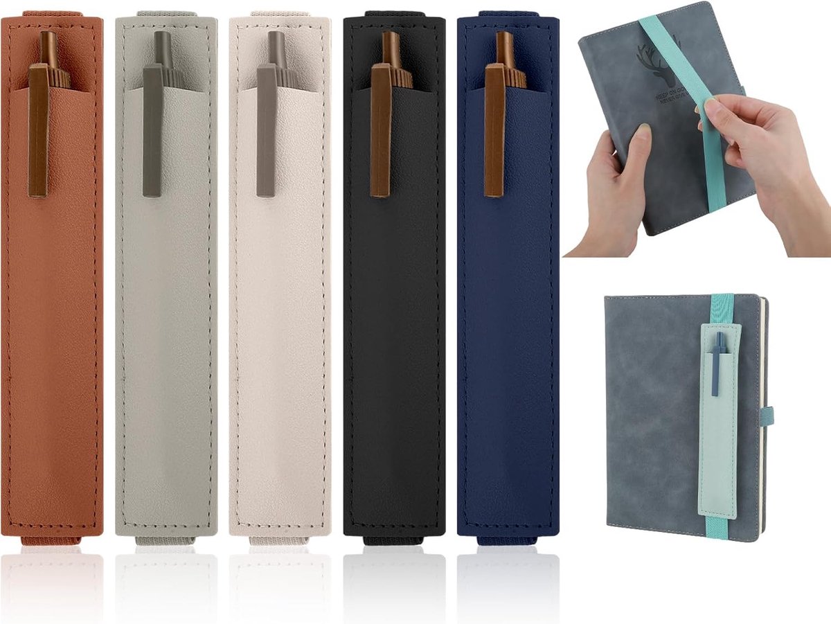 Gjinxi 6 STKS Adujstable Elastische Band Pen Houder, Kleurrijke PU Lederen Pen Sleeve Pouch Journal Potlood Houder - ShopVlot