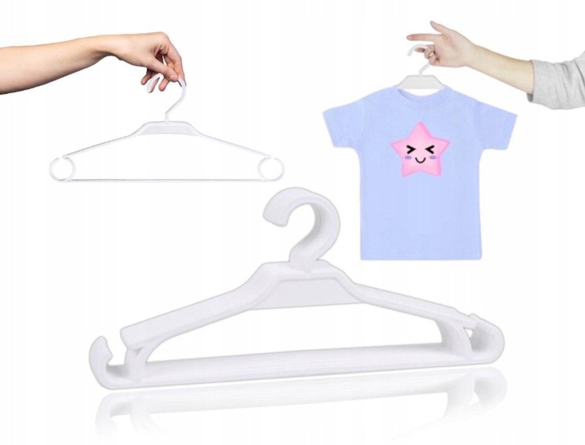 10x Witte Kinderkledinghangers & Ondergoedhangers - 32cm