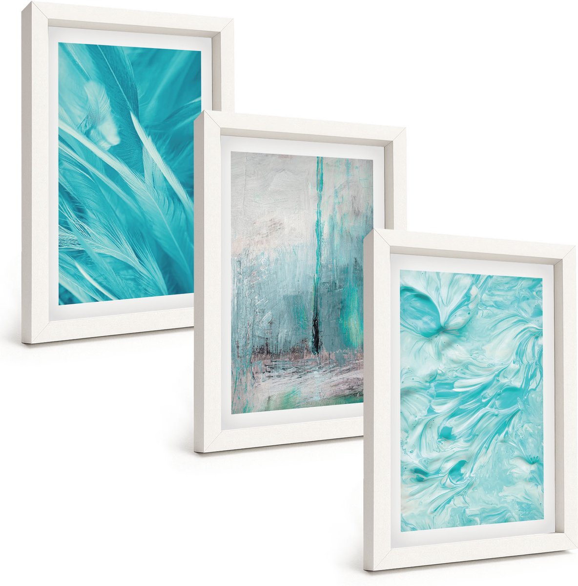 Tulup 3-Delige Schilderij Set - Verschillende blauwtinten in delicate abstracte patronen - 20x30 - Muurdecoratie - Interieur Decoratie