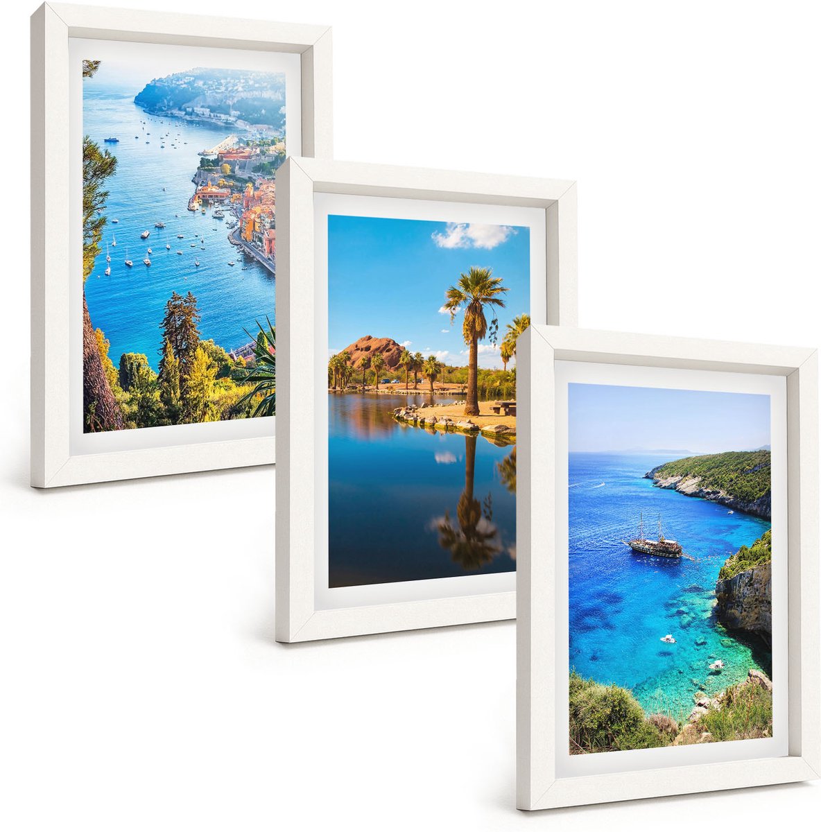 Tulup 3-Delige Schilderij Set - Uitzicht op zee met palmbomen en blauw water - 20x30 - Muurdecoratie - Decoratieve Schilderijen - Wohnzimmer - Wanddecoratie